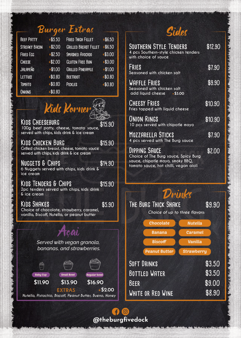 Menu, The Burg Five Dock