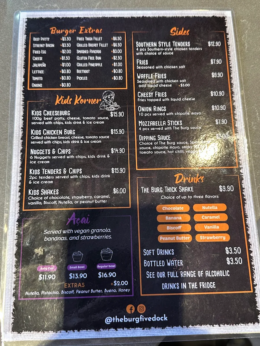 Menu, The Burg Five Dock