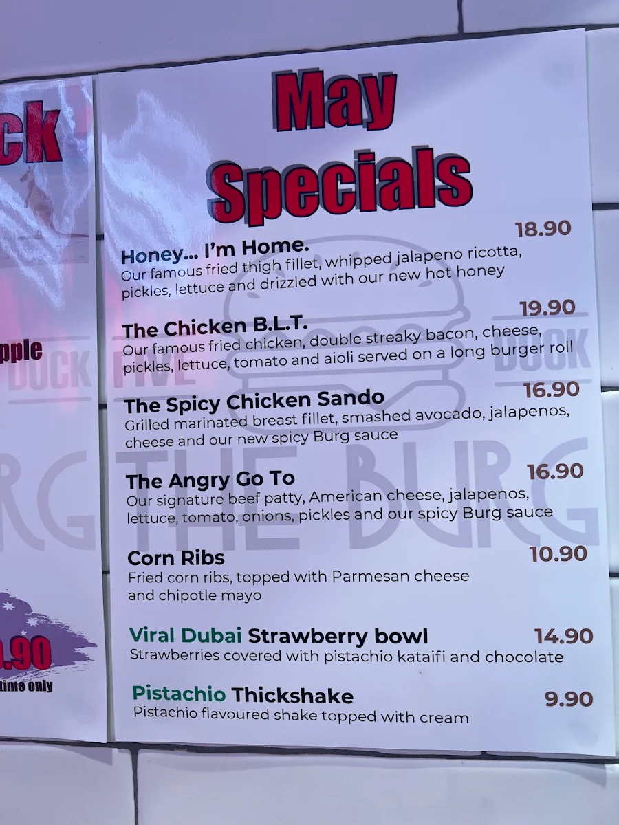 Menu, The Burg Five Dock