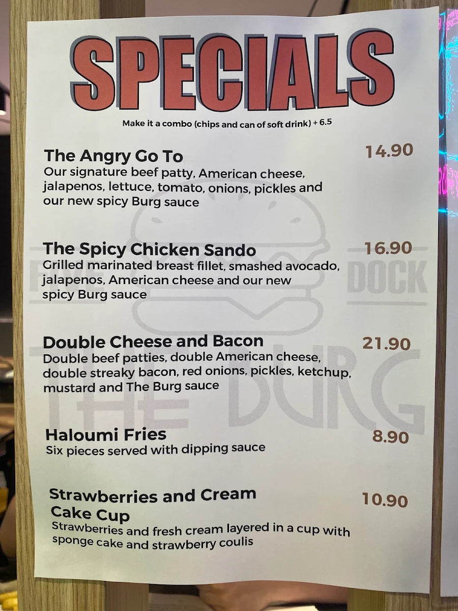 Menu, The Burg Five Dock