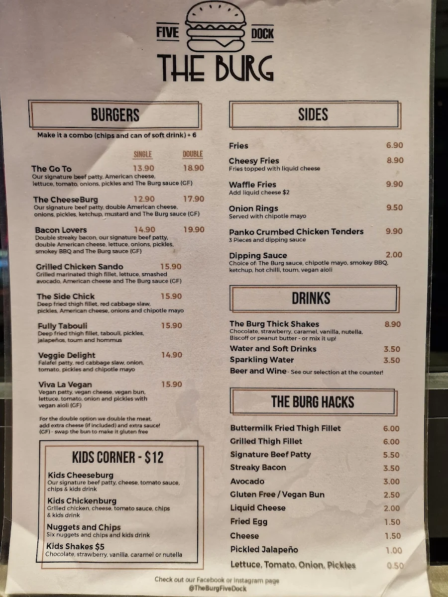 Menu, The Burg Five Dock