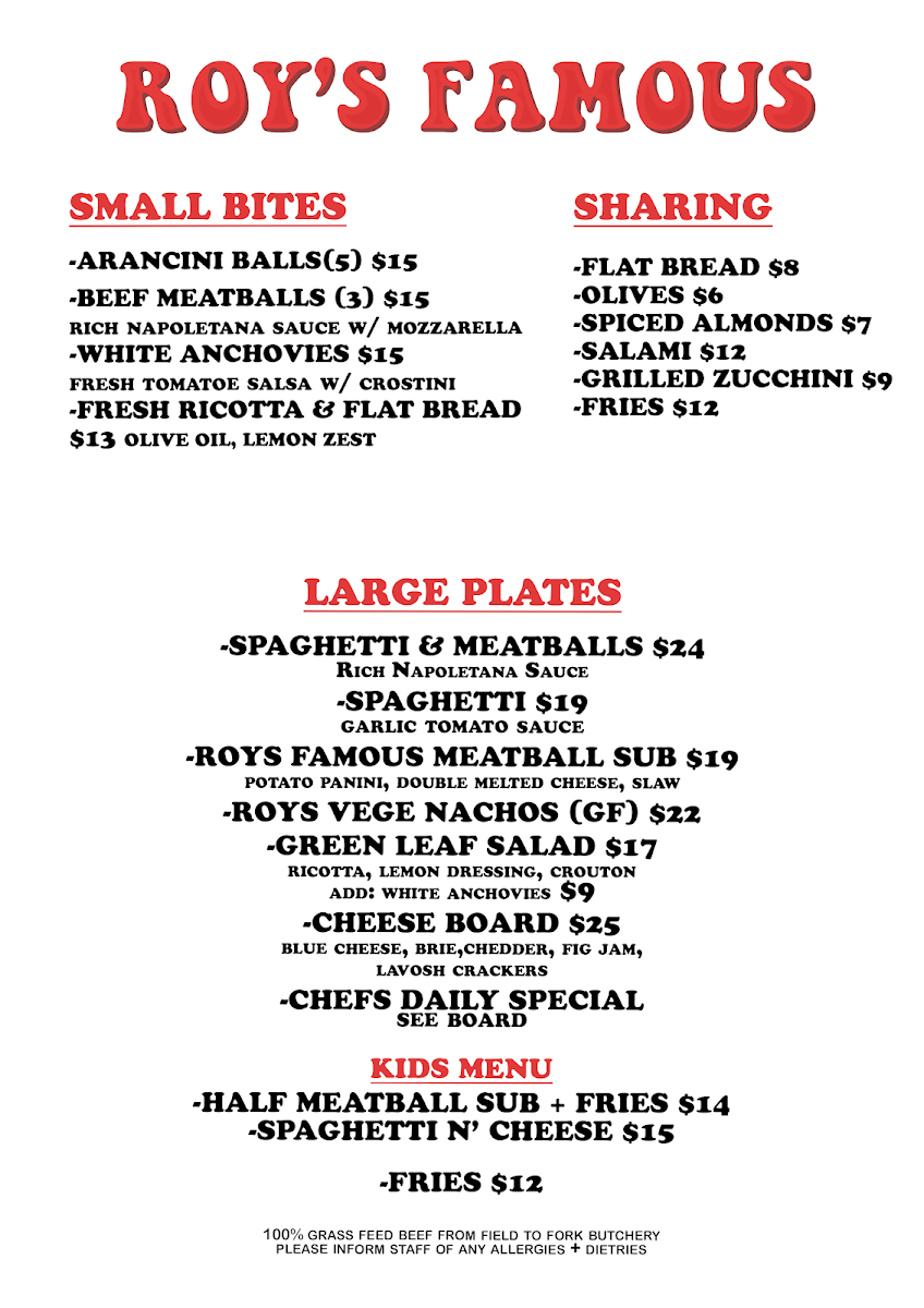 Menu, Roys, Famous
