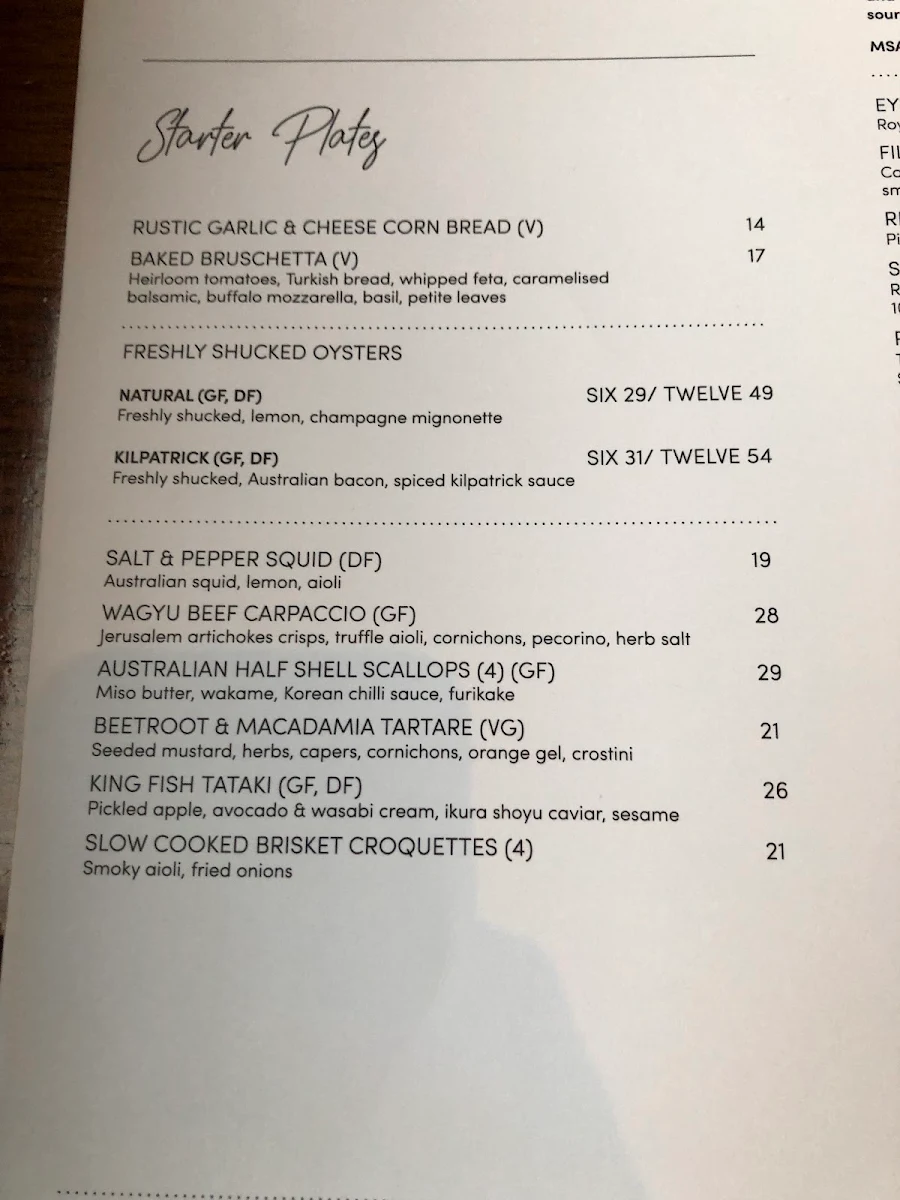 Menu, The Boatshed Restaurant