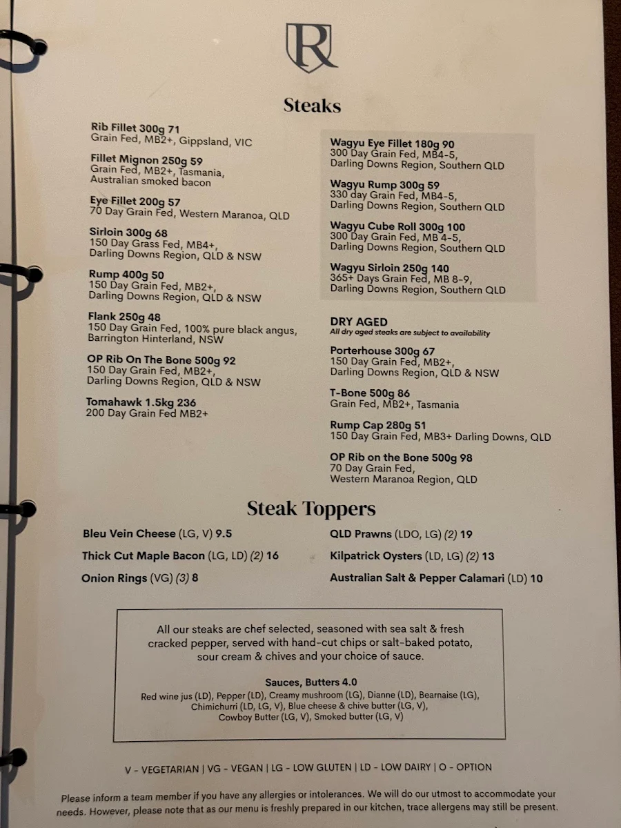Menu, The Boatshed Restaurant
