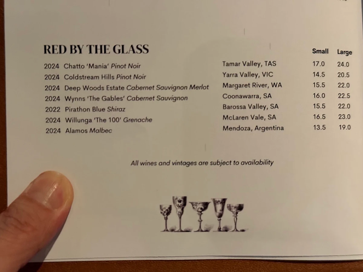 Menu, The Boatshed Restaurant