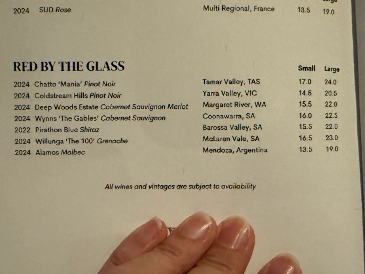 Menu, The Boatshed Restaurant