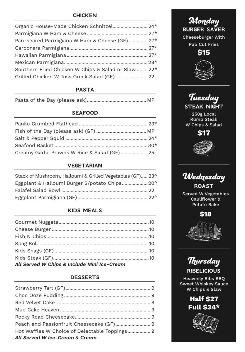 Menu, Commercial Hotel