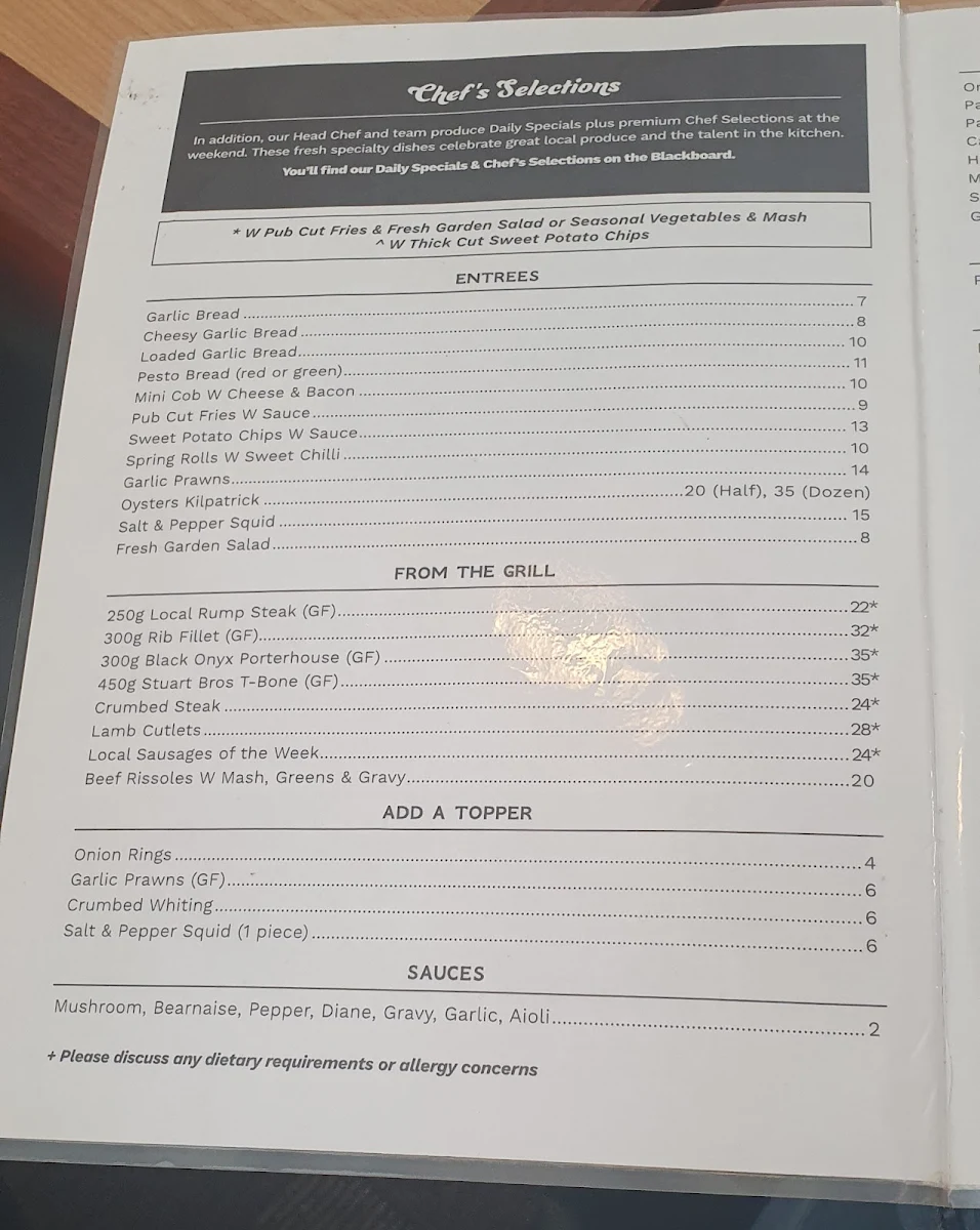 Menu, Commercial Hotel