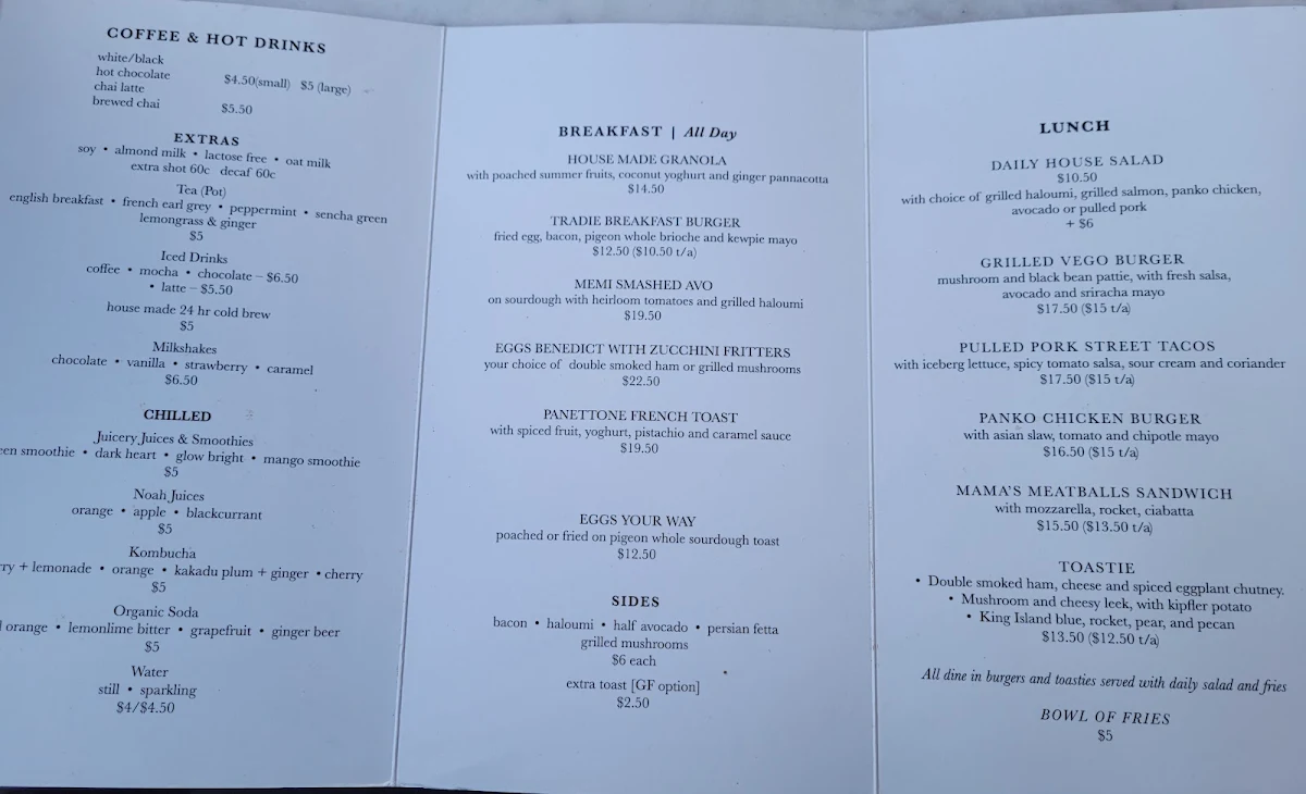 Menu, MeMi | Coffee + Food