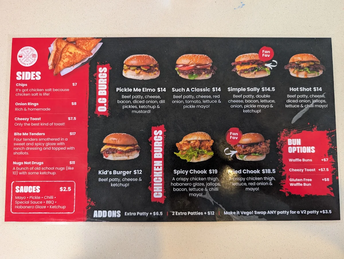 Menu, Hashtag Burgers and Waffles Ashgrove
