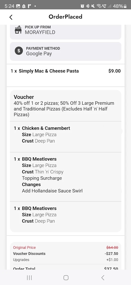 Menu, Domino's Pizza Morayfield