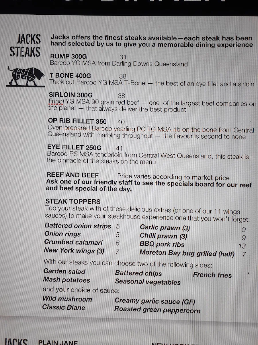 Menu, Laguna Jacks Restaurant & Cellar