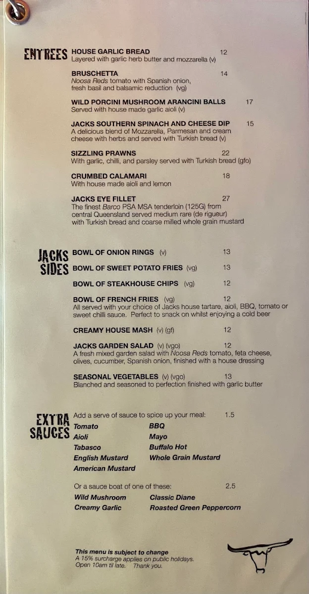 Menu, Laguna Jacks Restaurant & Cellar