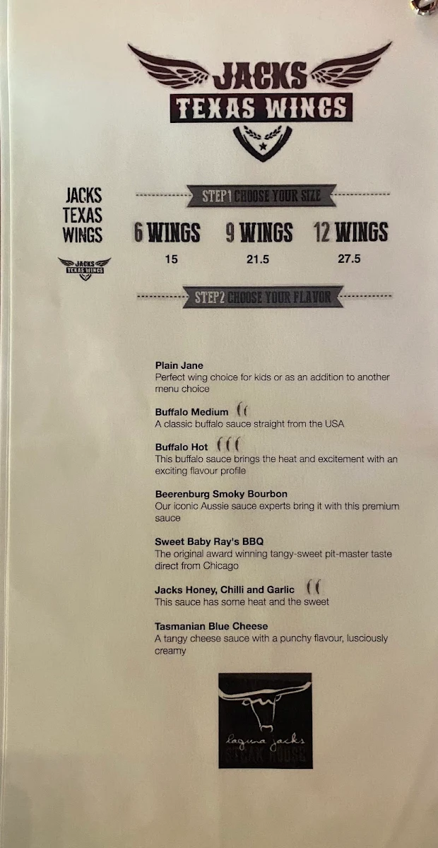 Menu, Laguna Jacks Restaurant & Cellar
