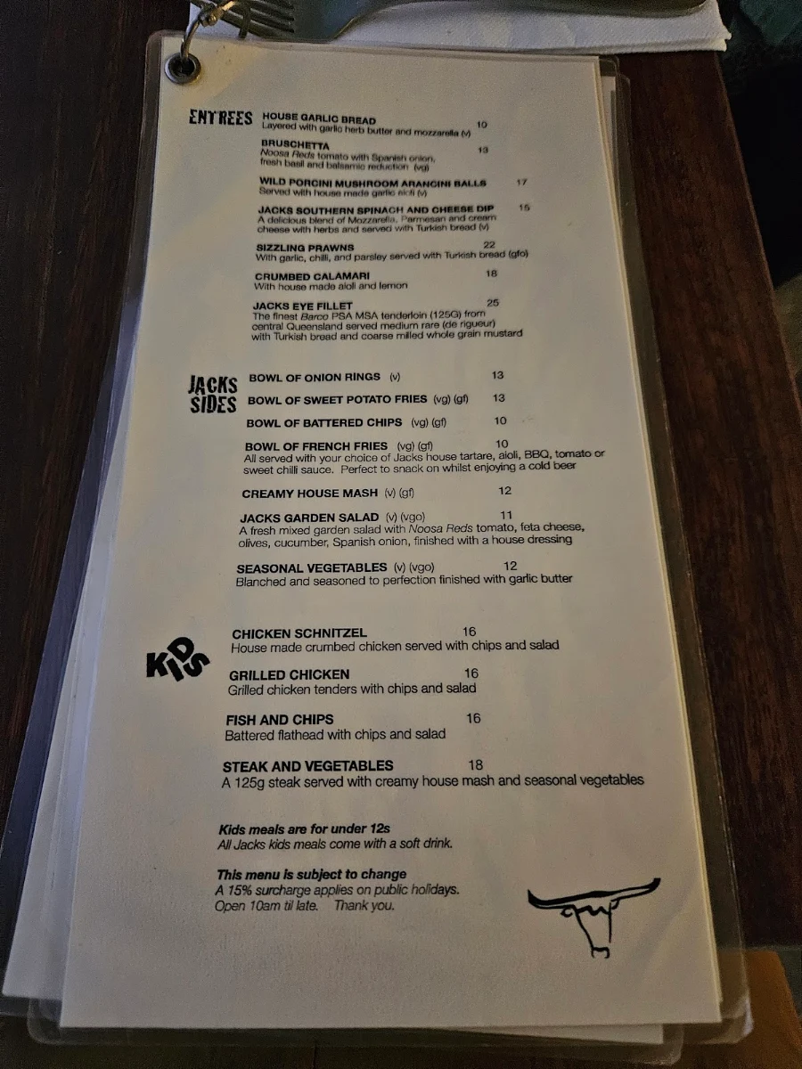 Menu, Laguna Jacks Restaurant & Cellar