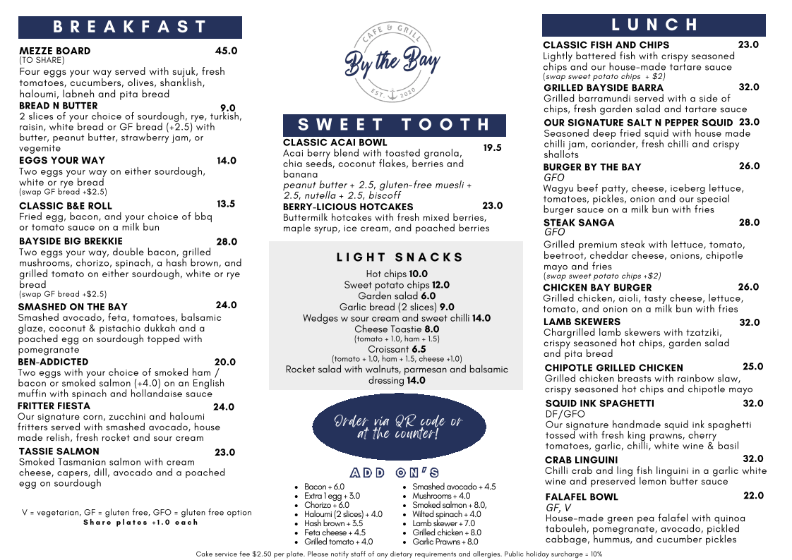 Menu, By the Bay Cafe