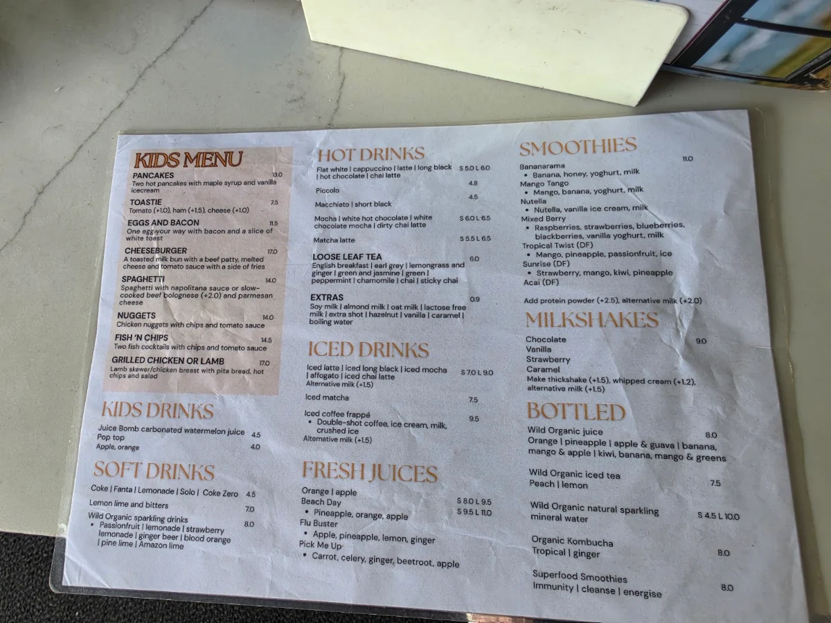 Menu, By the Bay Cafe