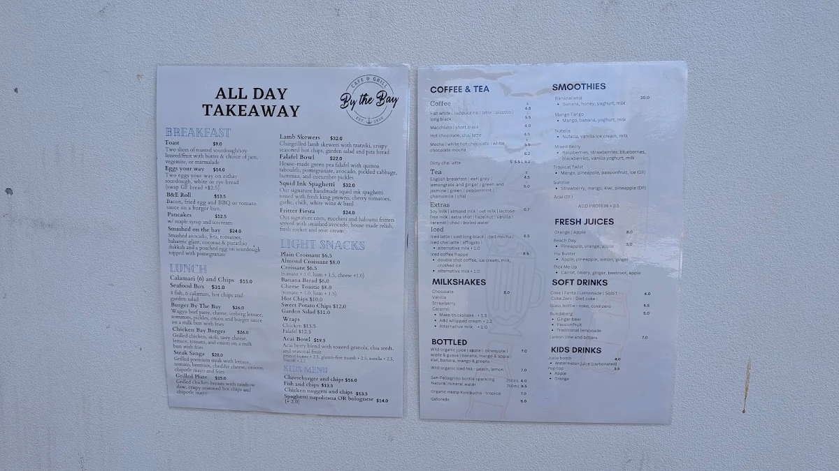 Menu, By the Bay Cafe