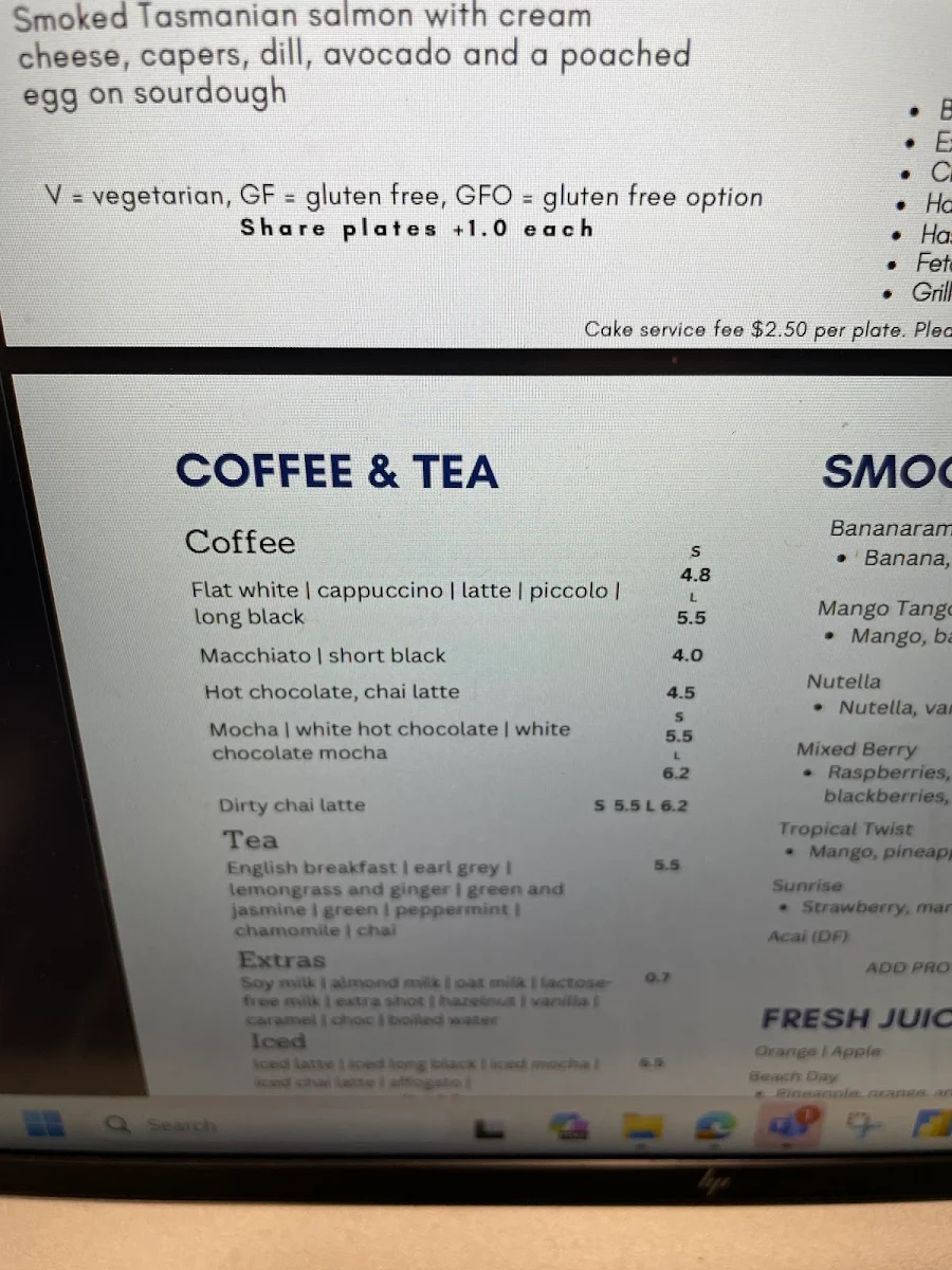 Menu, By the Bay Cafe