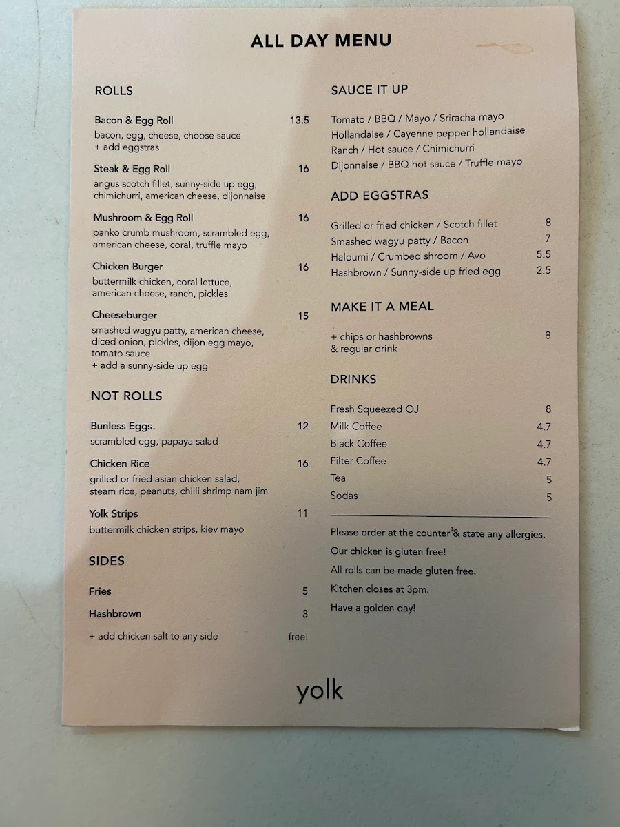 Menu, Yolk