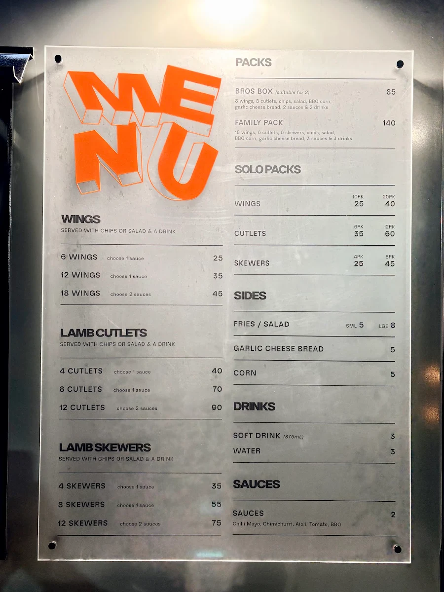 Menu, BBQ BROS CO