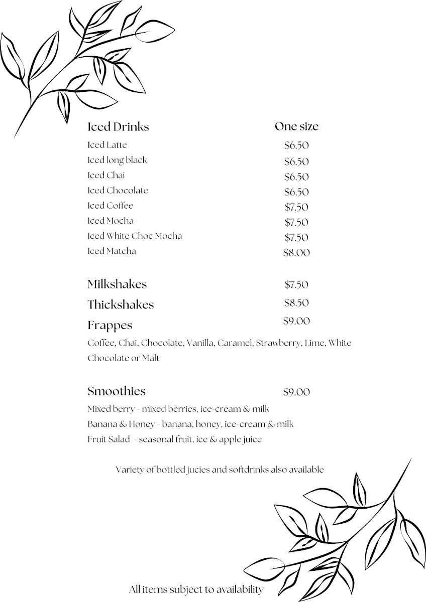 Menu, Bright Eyes Coffee