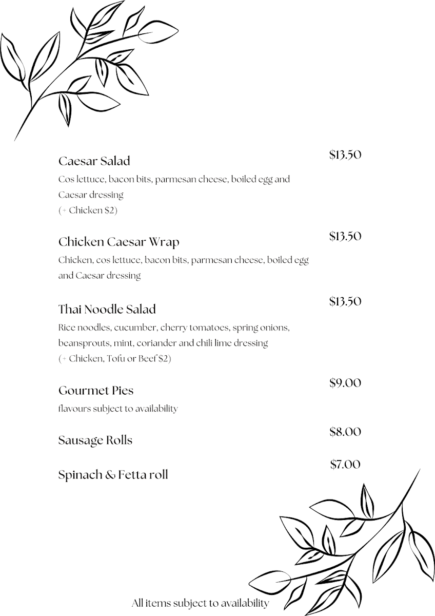 Menu, Bright Eyes Coffee