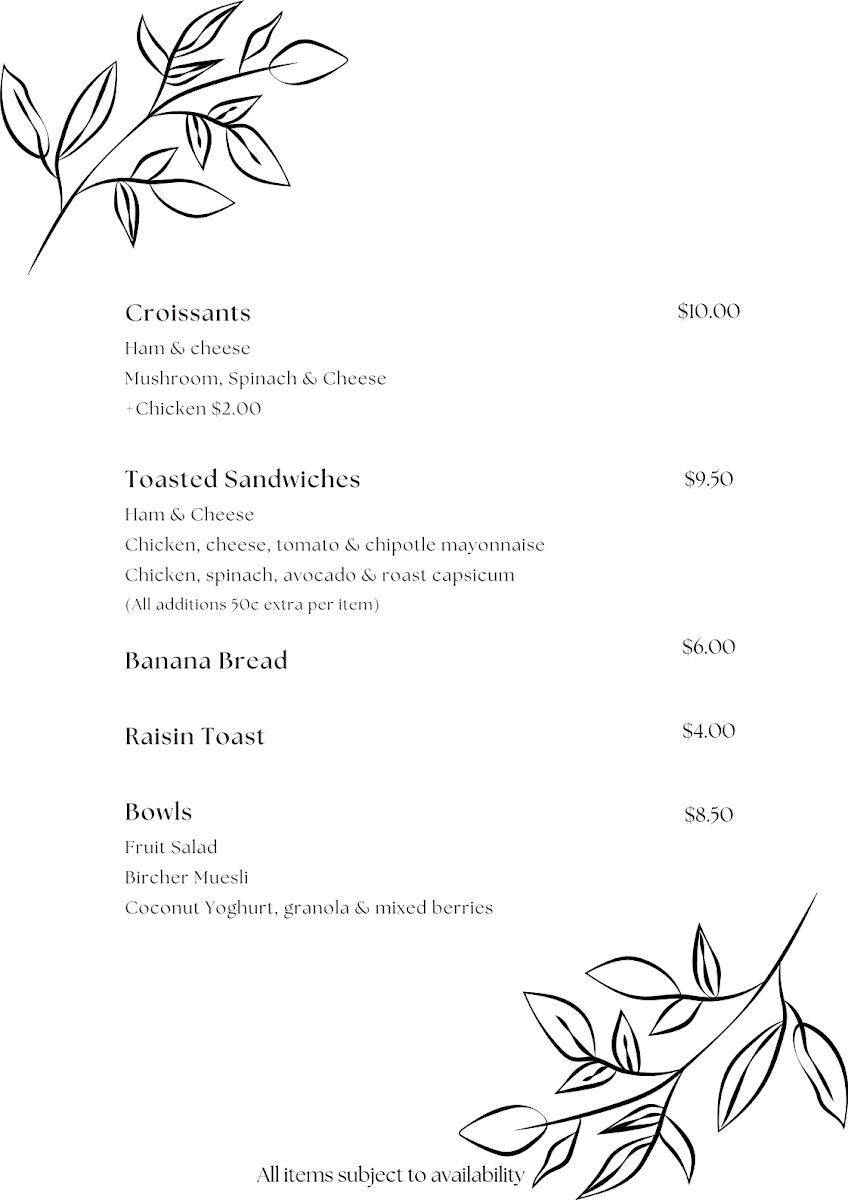 Menu, Bright Eyes Coffee