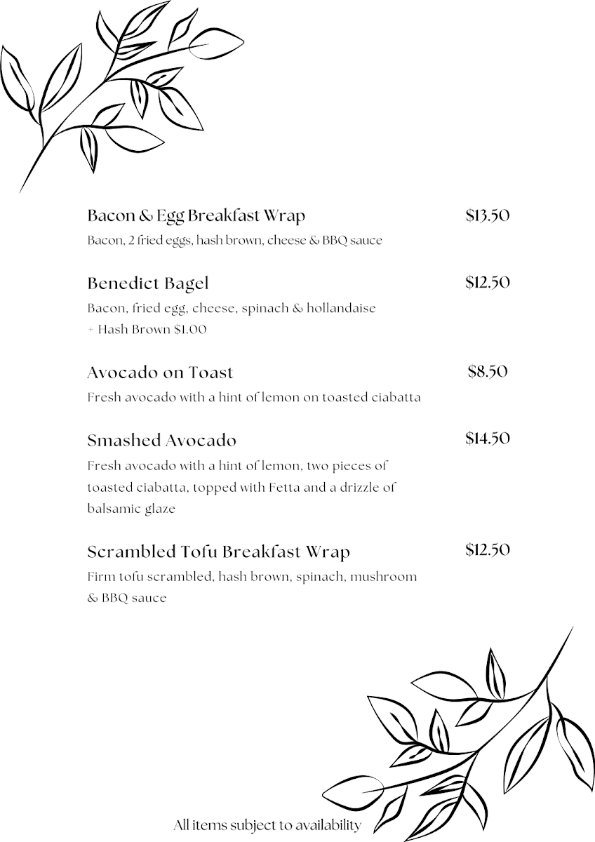 Menu, Bright Eyes Coffee