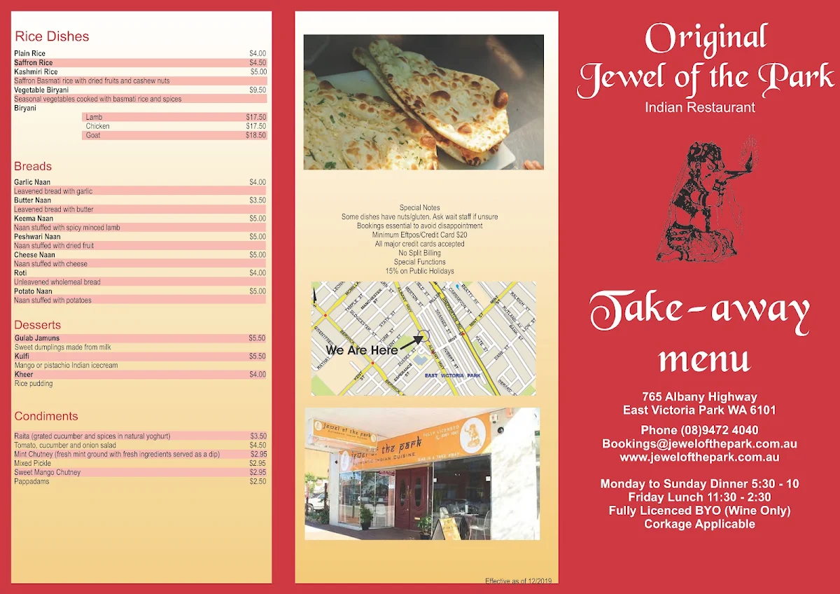 Menu, The Original Jewel of The Park