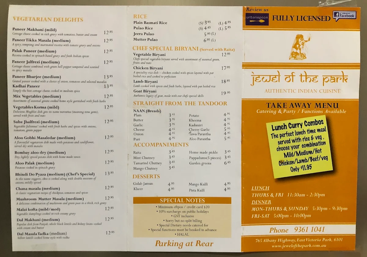Menu, The Original Jewel of The Park