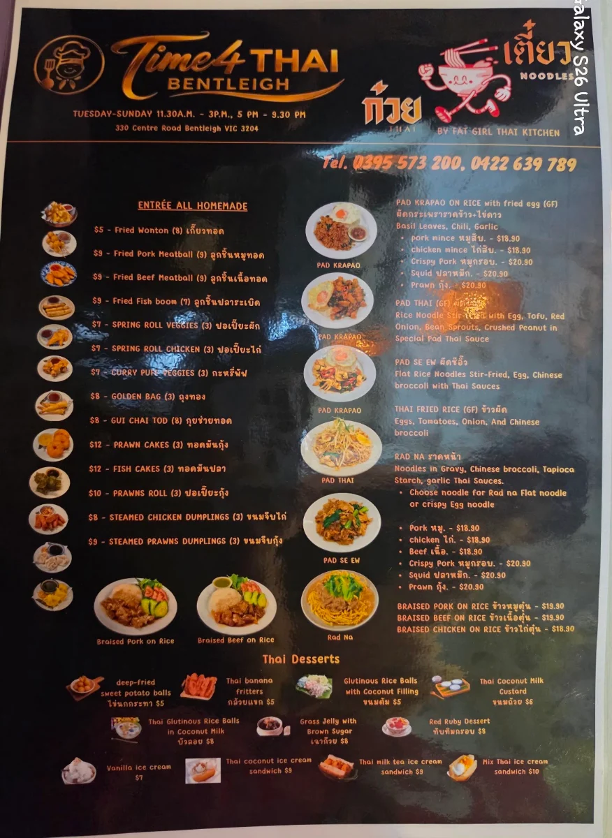 Menu, Time 4 Thai Bentleigh : Best Thai in Bentleigh
