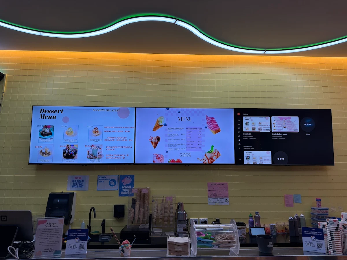 Menu, Scoopys Gelatery