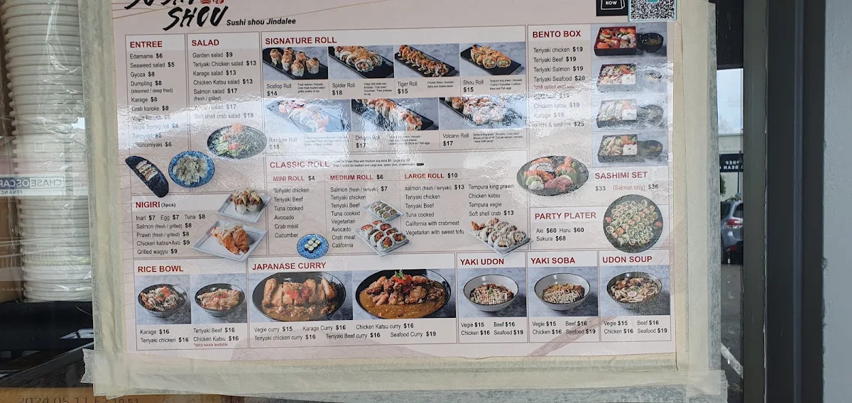 Menu, Sushi Shou Jindalee