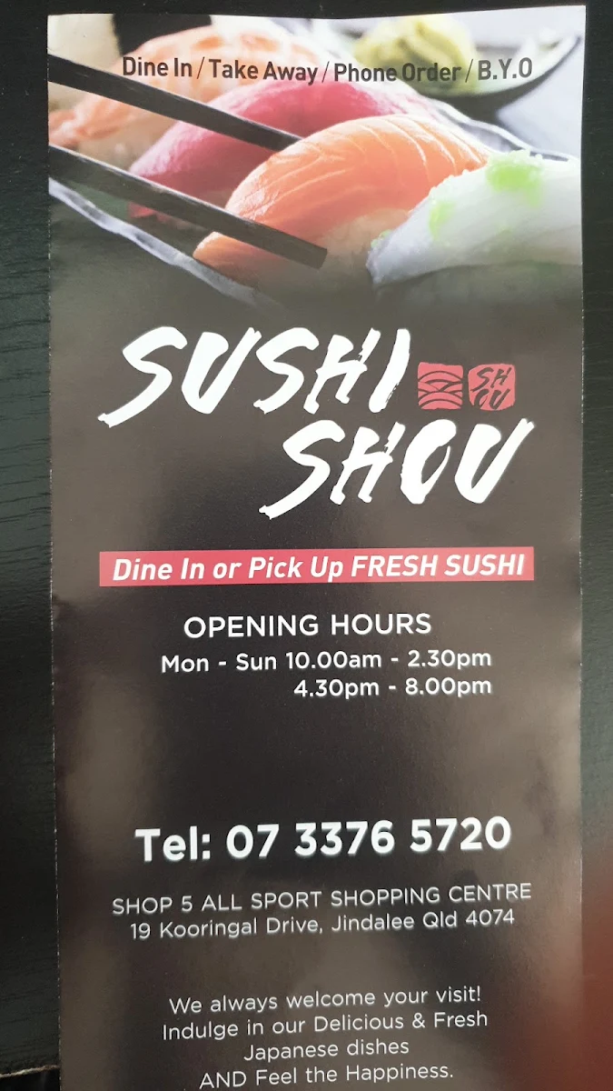 Menu, Sushi Shou Jindalee