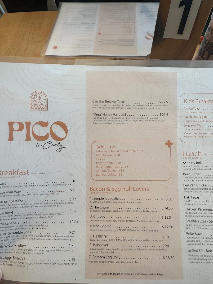 Menu, PICO in Curly