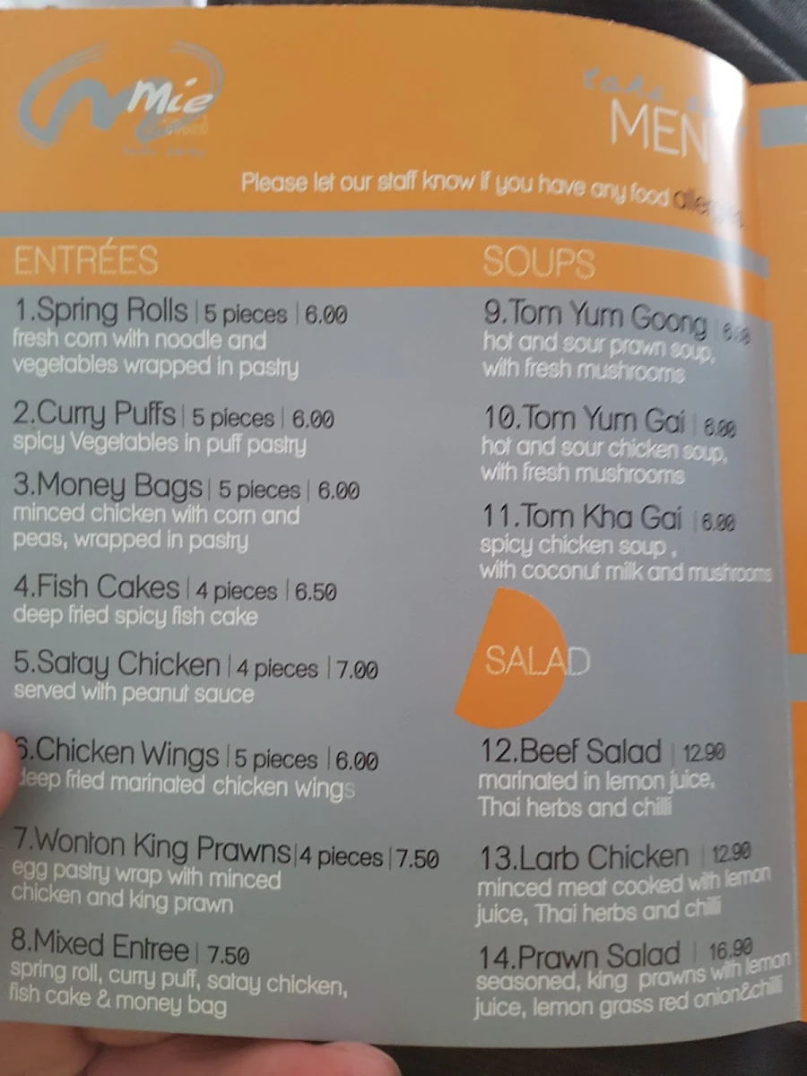 Menu, Mie Thai Menai