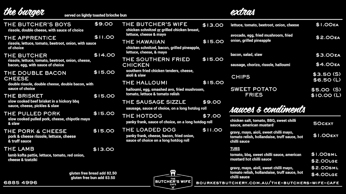 Menu, The Butcher's Wife Cafe
