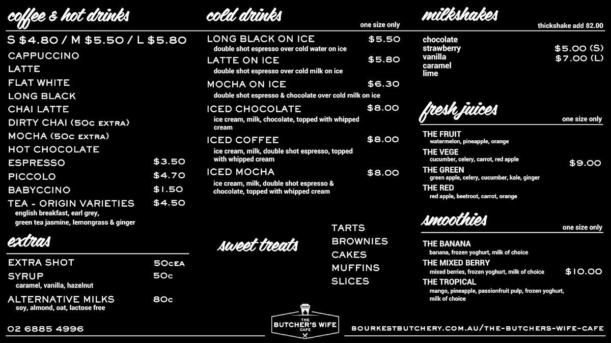Menu, The Butcher's Wife Cafe