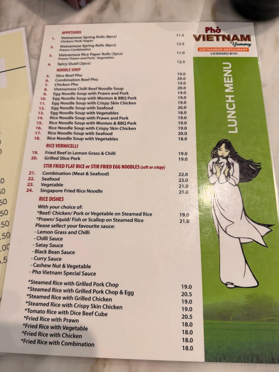 Menu, Pho Vietnam Yummy