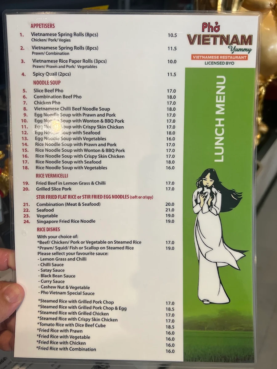Menu, Pho Vietnam Yummy