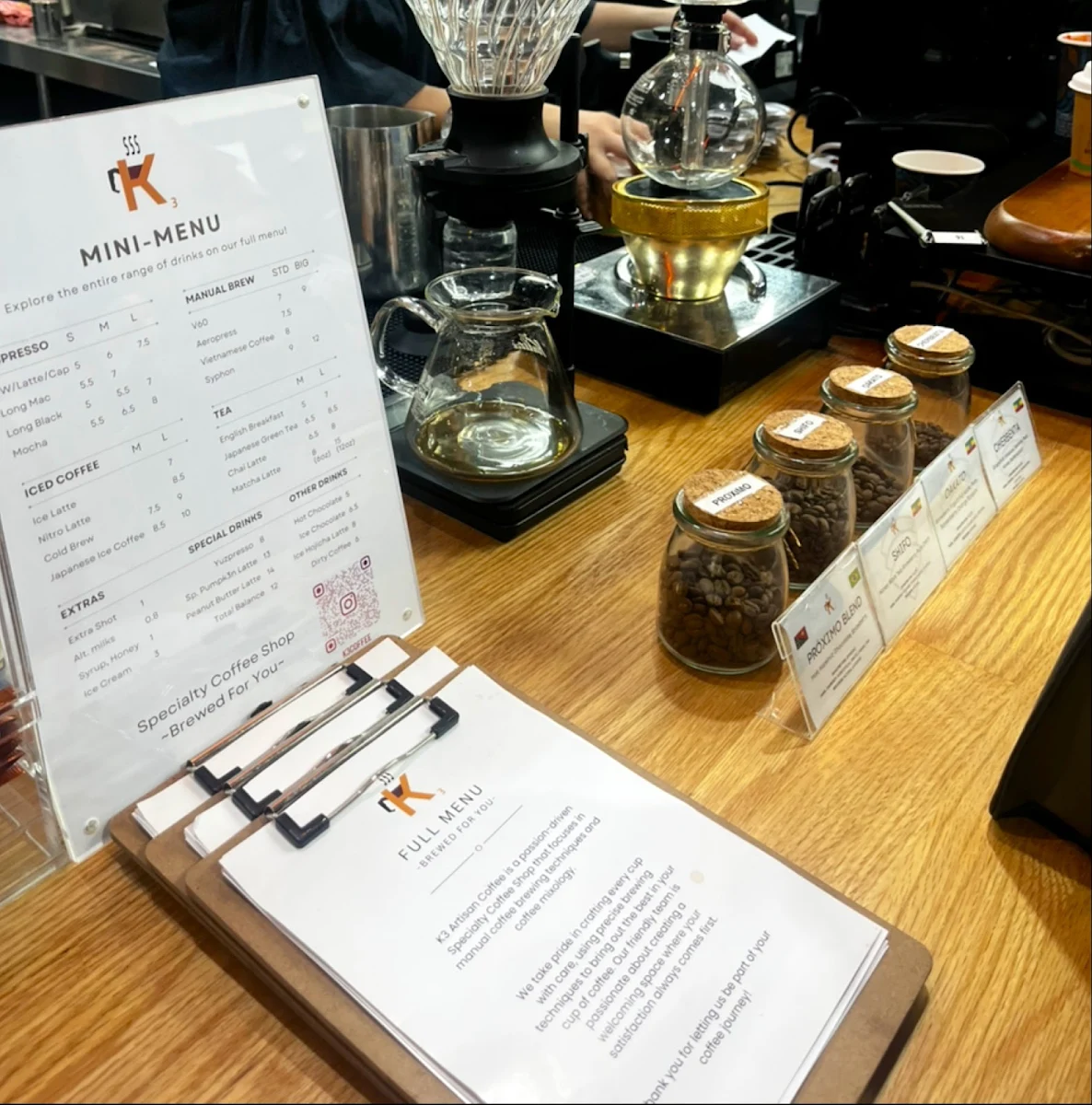 Menu, K3 Artisan Coffee