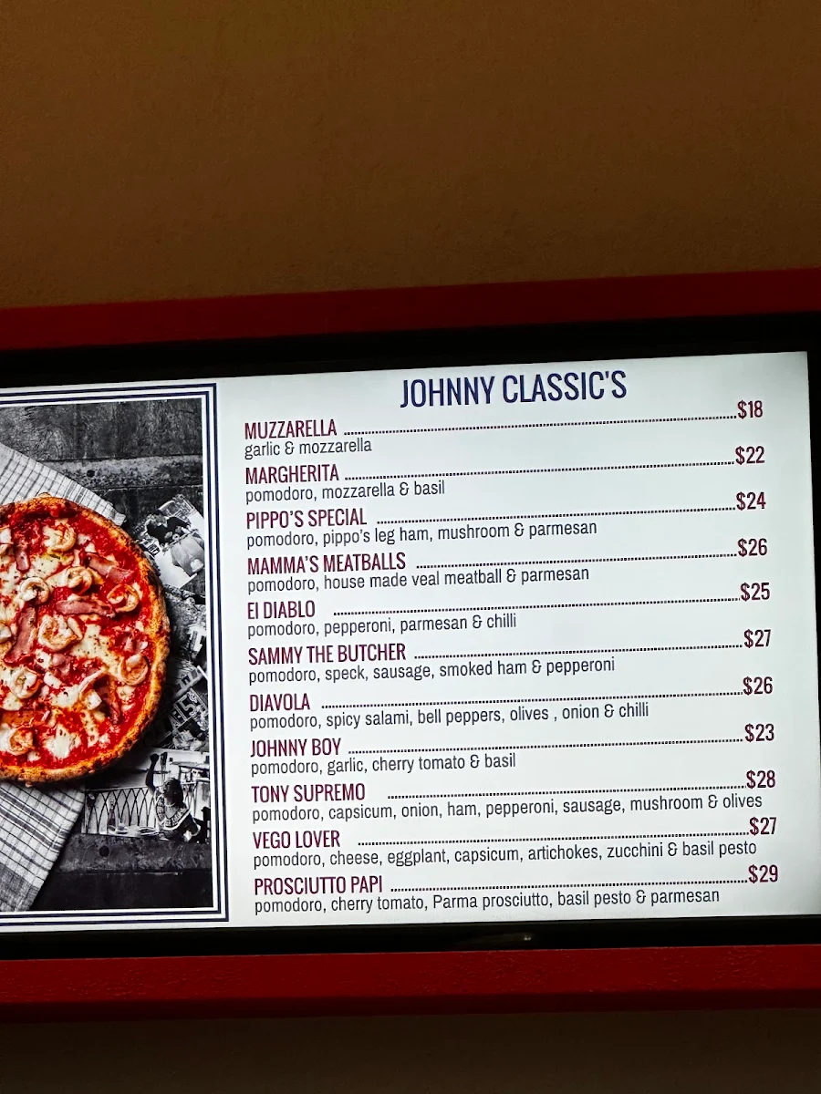 Menu, Johnny Gio's Pizza New Farm