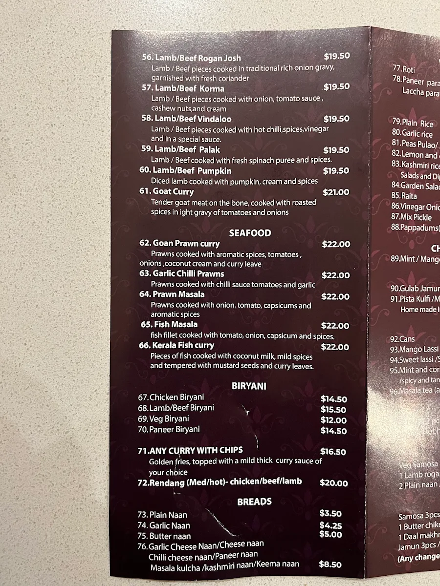 Menu, Masala & Mozzarella Restaurant Indo - Italian Dine In & Take Away