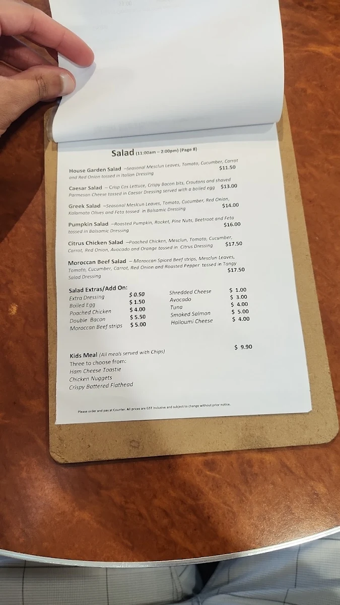 Menu, SJ's Bistro