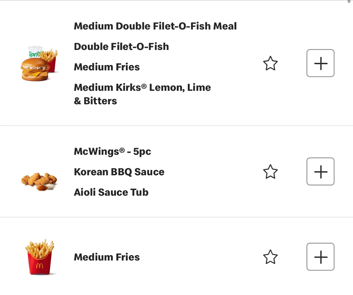 Menu, McDonald's Dandenong South