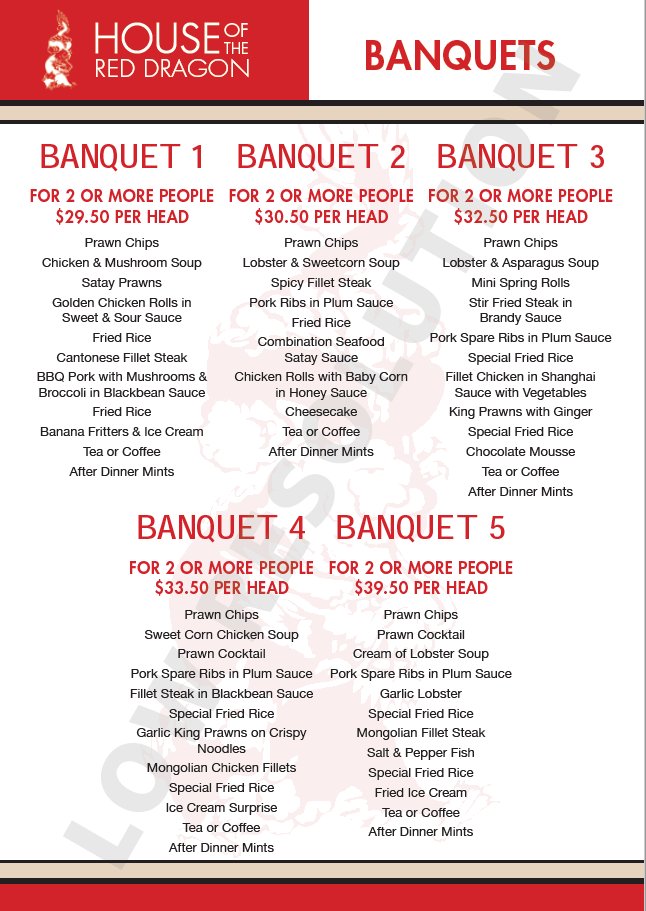 Menu, House of the Red Dragon