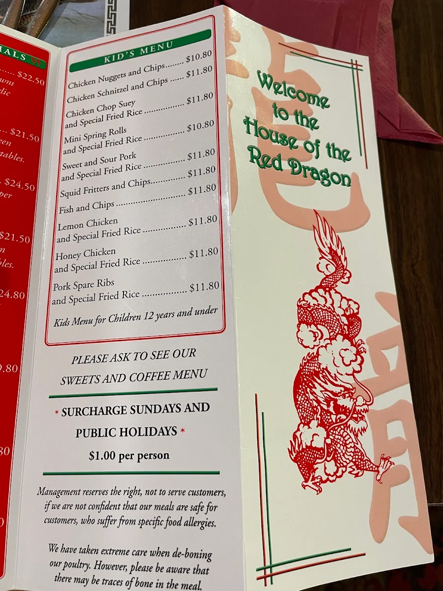 Menu, House of the Red Dragon
