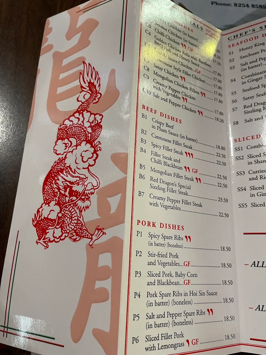 Menu, House of the Red Dragon