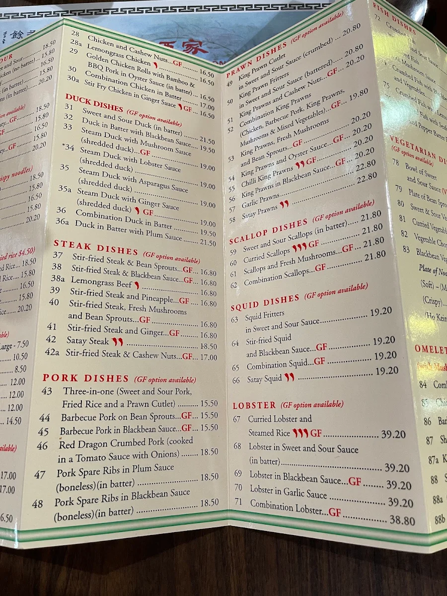 Menu, House of the Red Dragon